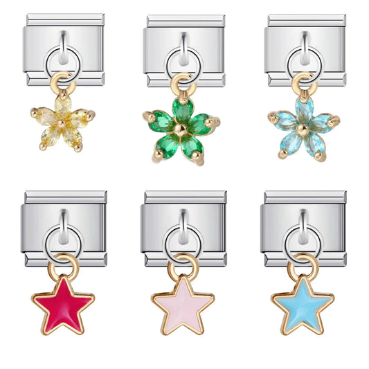 Flower Star Italian Charm Link 033