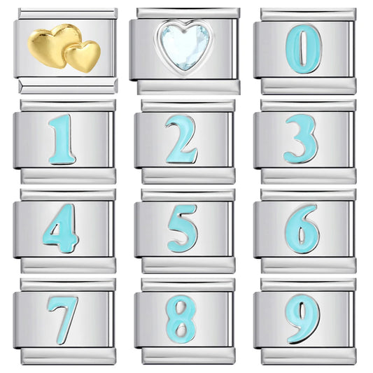 Blue Number 0-9 Italian Charm 306
