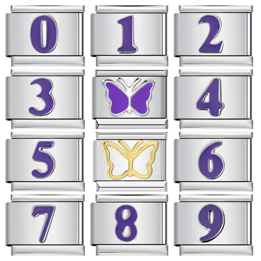 Purple Number 0-9 Italian Charm 284